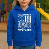 Make Farmers Great Again American Flag Agriculture Tractor Gift Kids Hoodie thumb 3