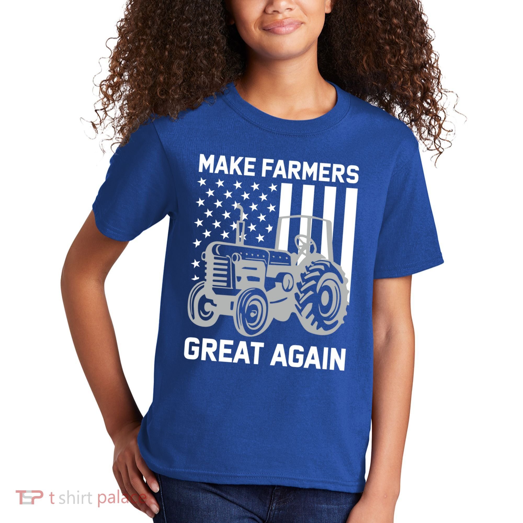 Make Farmers Great Again American Flag Agriculture Tractor Gift Kids T-Shirt