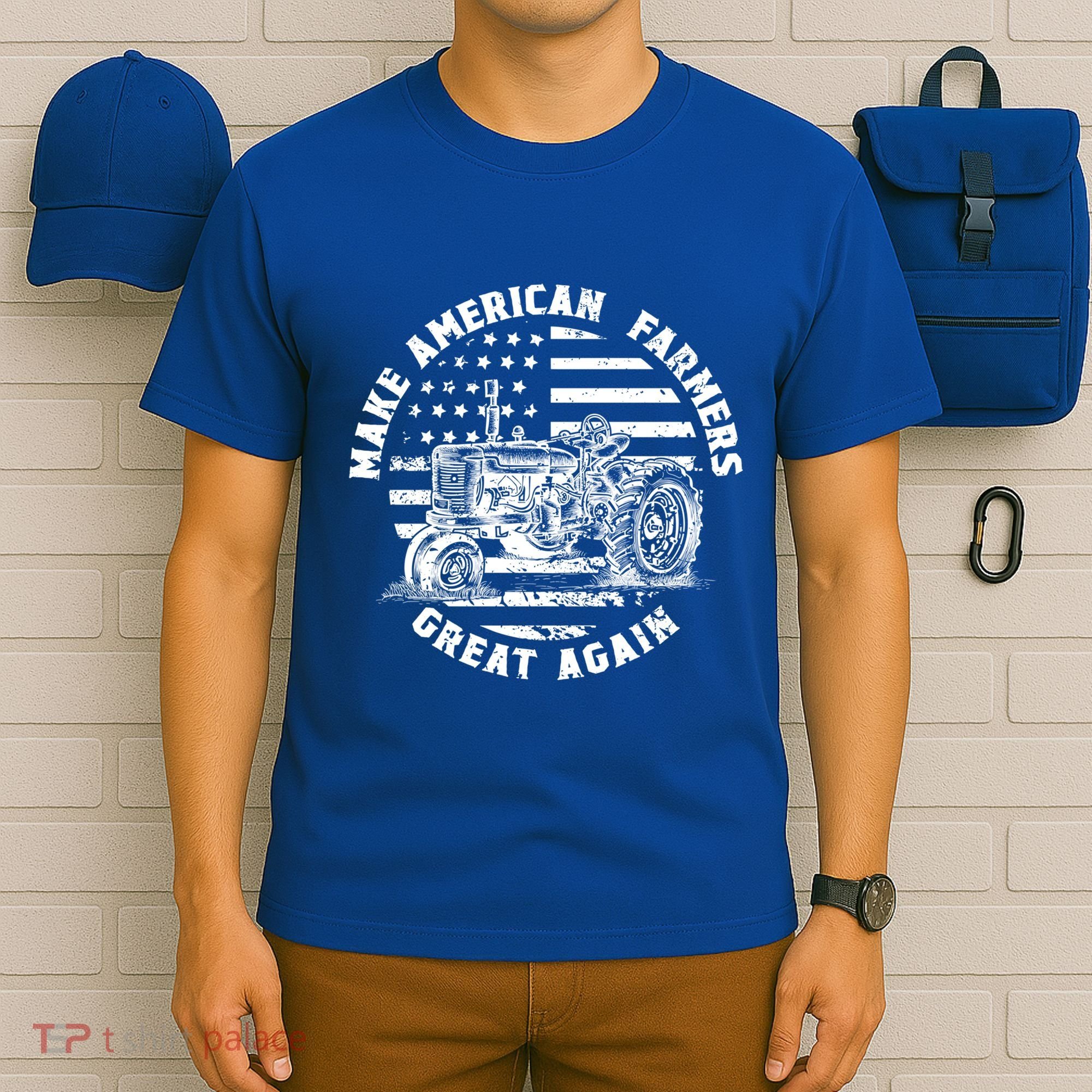 Make Farmers Great Again Antique Tractor Usa Flag Farmer Cool Gift T-Shirt