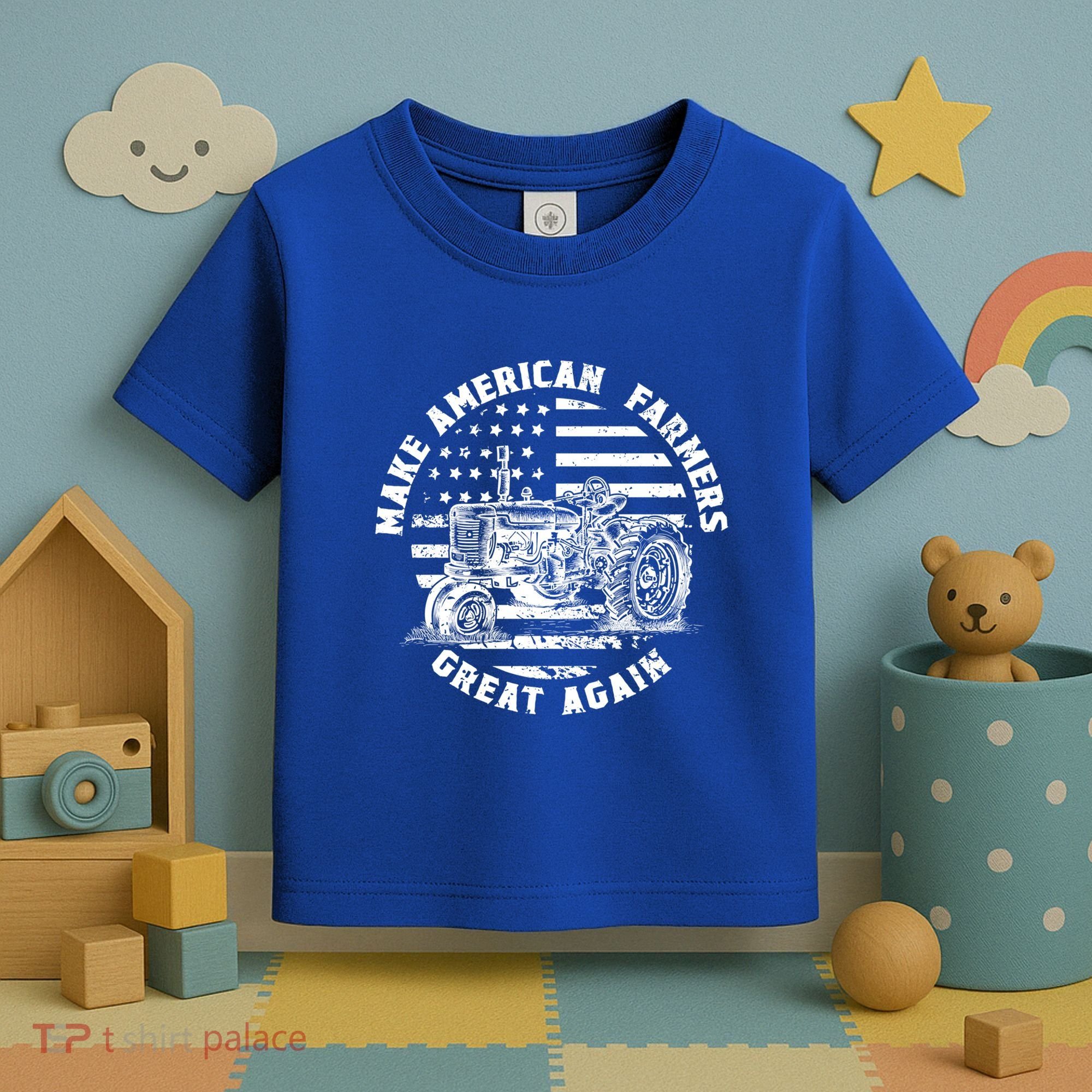 Make Farmers Great Again Antique Tractor Usa Flag Farmer Cool Gift Toddler T-Shirt