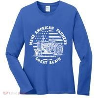Make Farmers Great Again Antique Tractor Usa Flag Farmer Cool Gift Women's Long Sleeve Shirt thumb 0