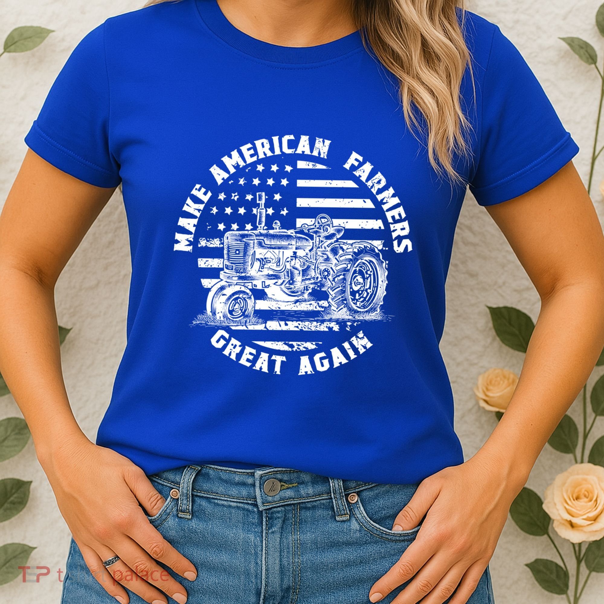 Make Farmers Great Again Antique Tractor Usa Flag Farmer Cool Gift Women's T-Shirt