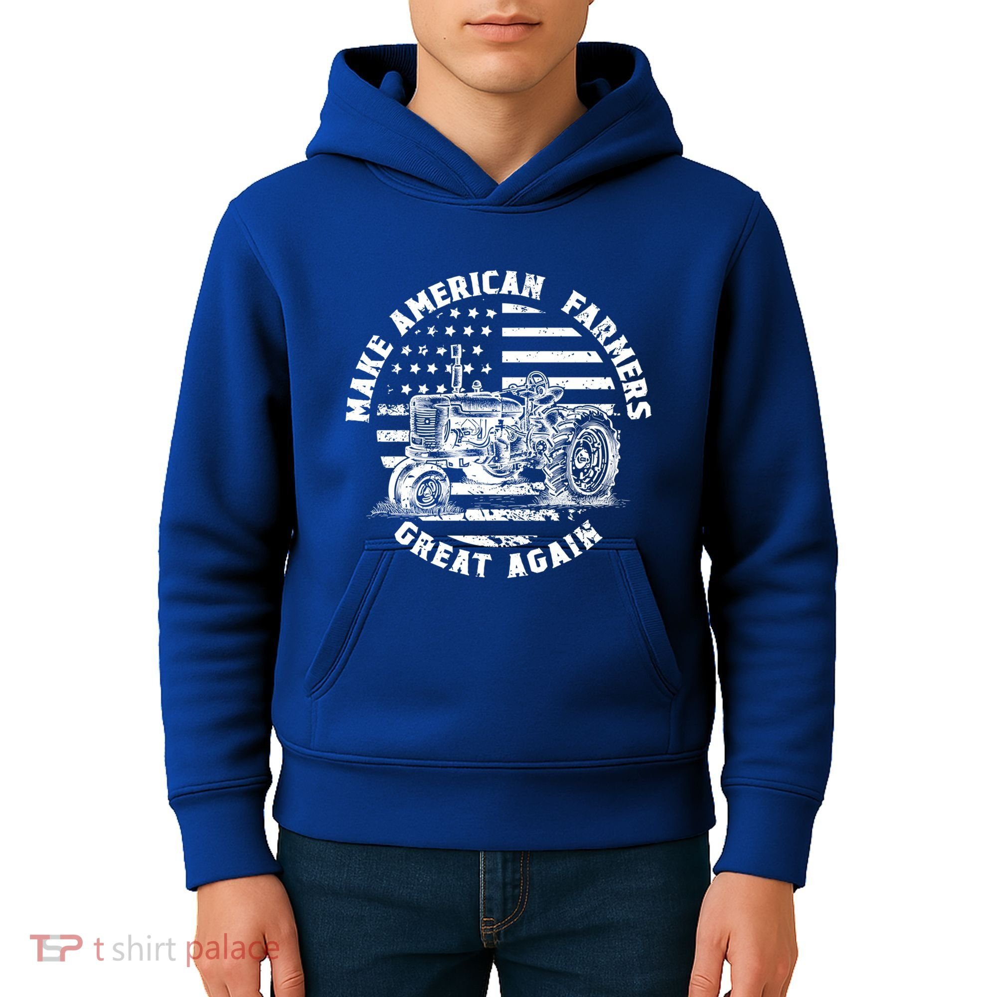 Make Farmers Great Again Antique Tractor Usa Flag Farmer Cool Gift Kids Hoodie