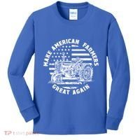 Make Farmers Great Again Antique Tractor Usa Flag Farmer Cool Gift Kids Long Sleeve Shirt thumb 0