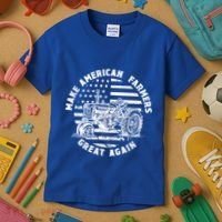 Make Farmers Great Again Antique Tractor Usa Flag Farmer Cool Gift Kids T-Shirt thumb 3