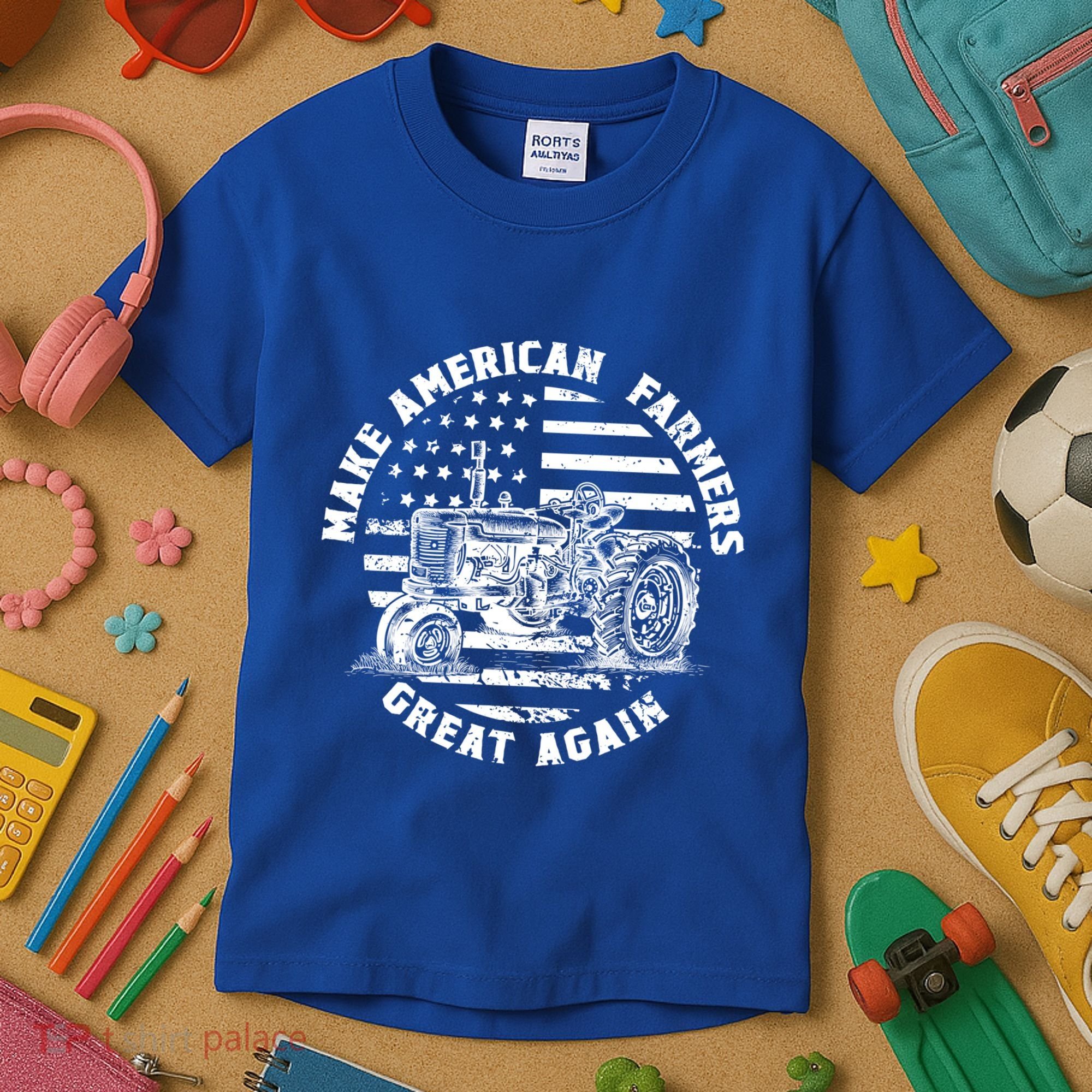 Make Farmers Great Again Antique Tractor Usa Flag Farmer Cool Gift Kids T-Shirt