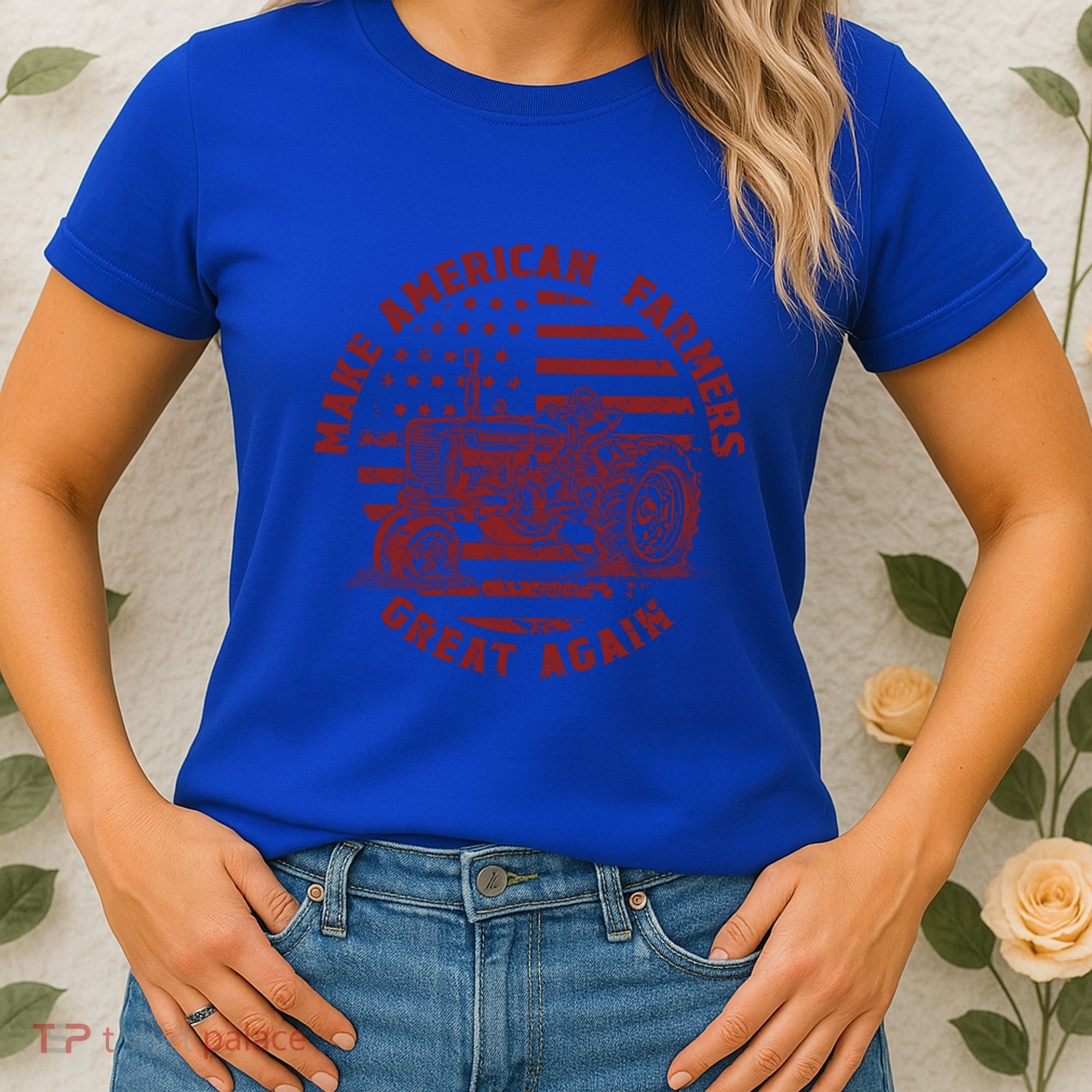 Make Farmers Great Again Antique Tractor Usa Flag Farmer Gift Women's T-Shirt