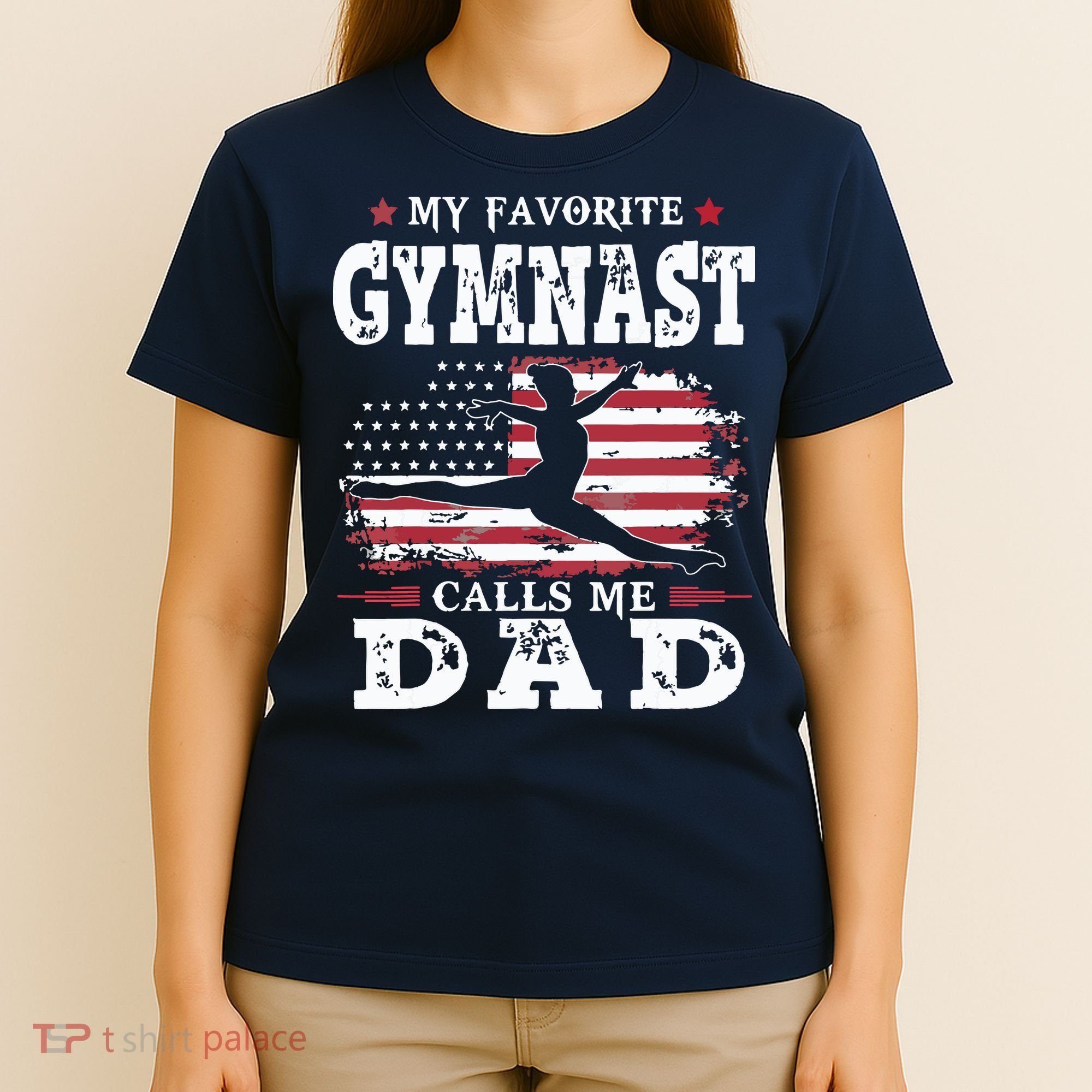 My Favorite Gymnast Calls Me Dad USA Flag Fathers Day T-Shirt
