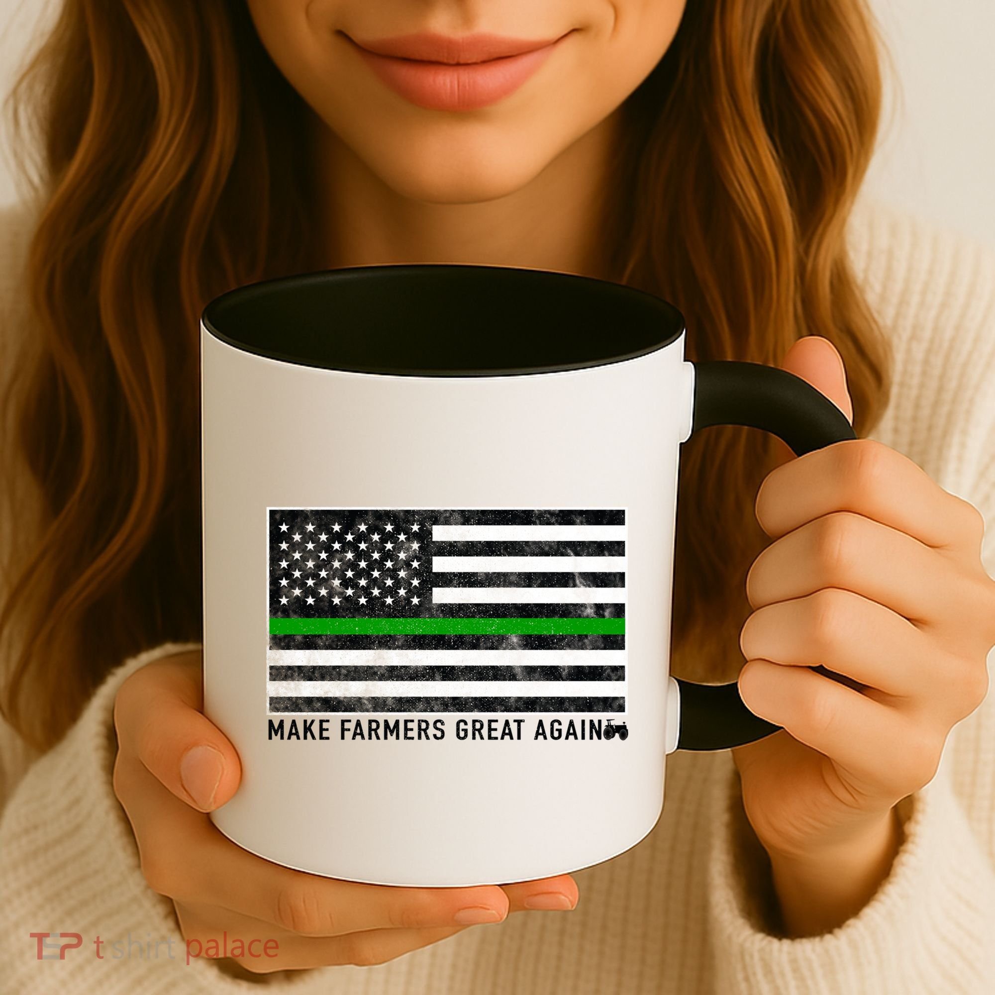 Make Farmers Great Again Tractor Us Flag Green Line Gift Coffee Mug