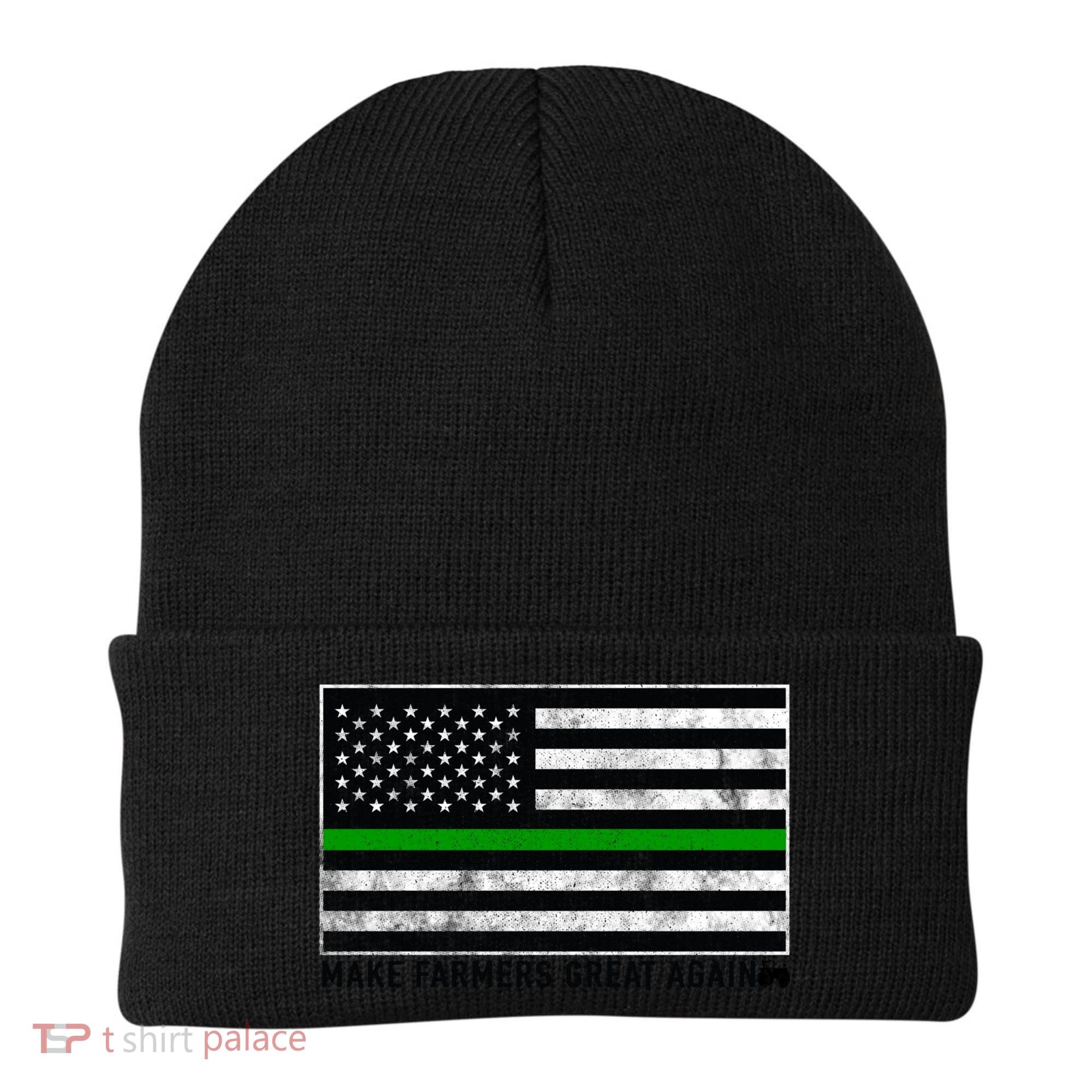 Make Farmers Great Again Tractor Us Flag Green Line Gift Beanie
