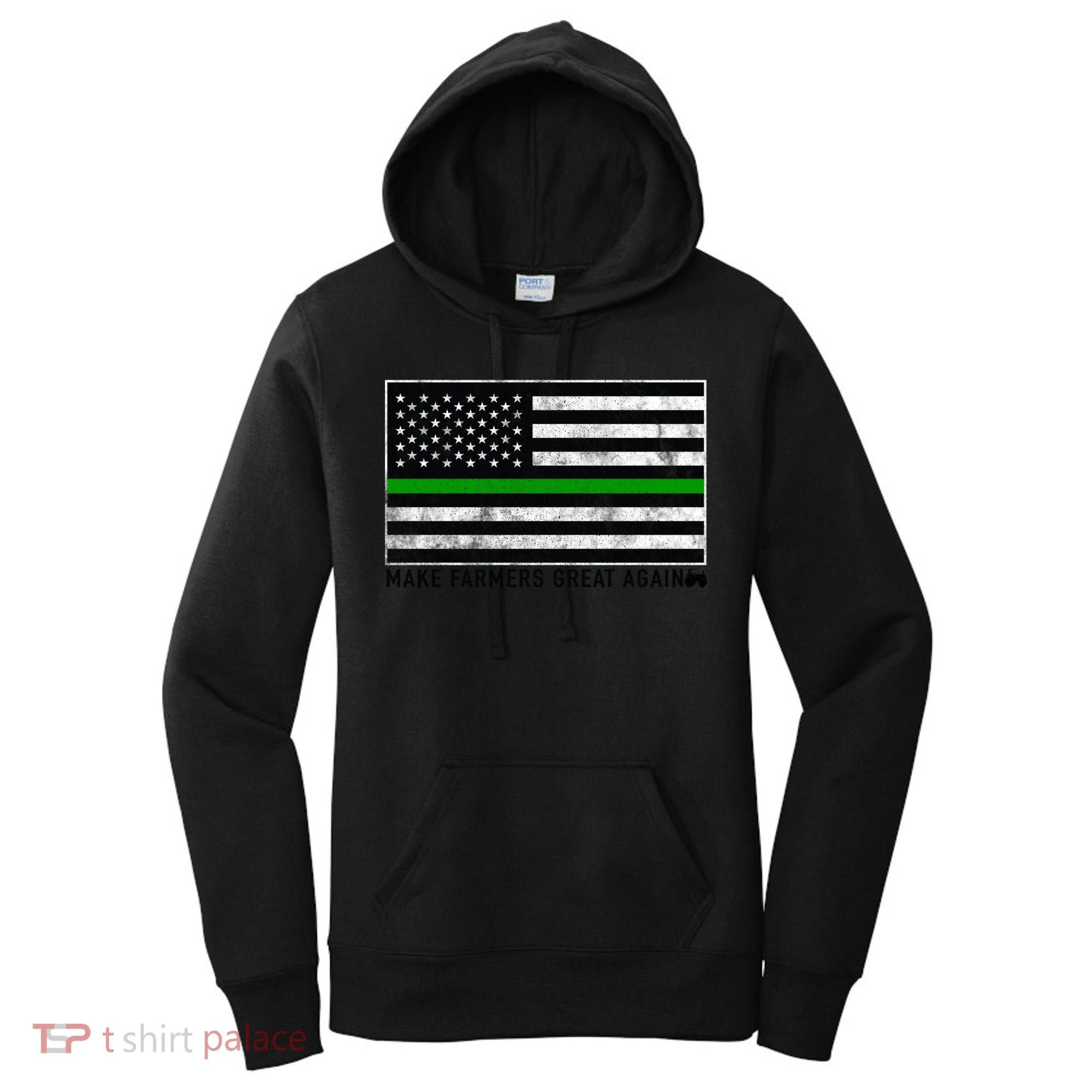Make Farmers Great Again Tractor Us Flag Green Line Gift Women's Hoodie