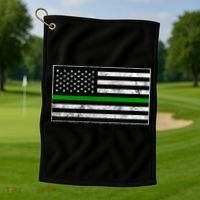 Make Farmers Great Again Tractor Us Flag Green Line Gift Golf Towel thumb 1