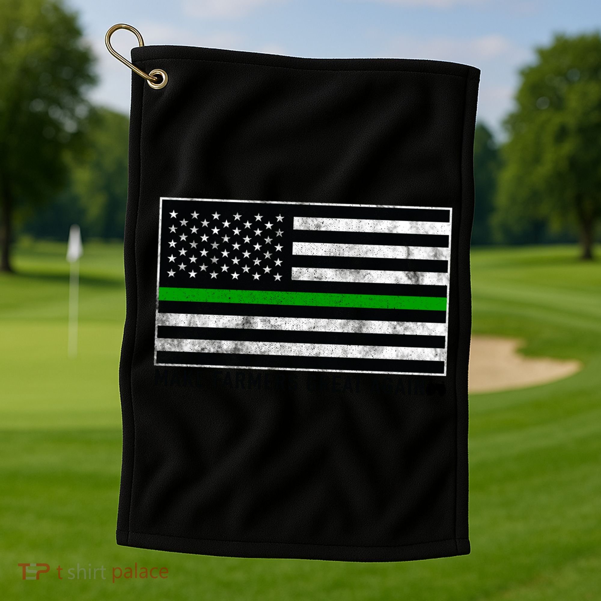Make Farmers Great Again Tractor Us Flag Green Line Gift Golf Towel