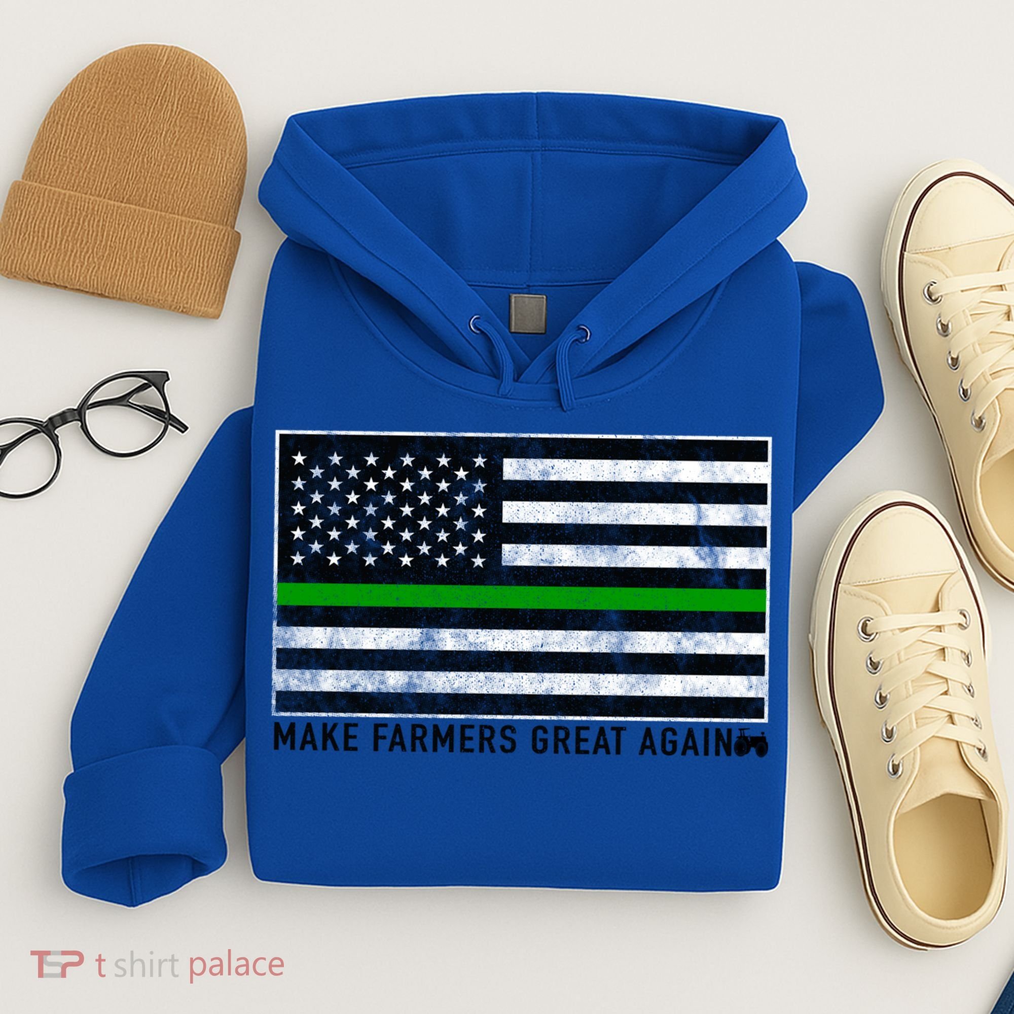 Make Farmers Great Again Tractor Us Flag Green Line Gift Hoodie