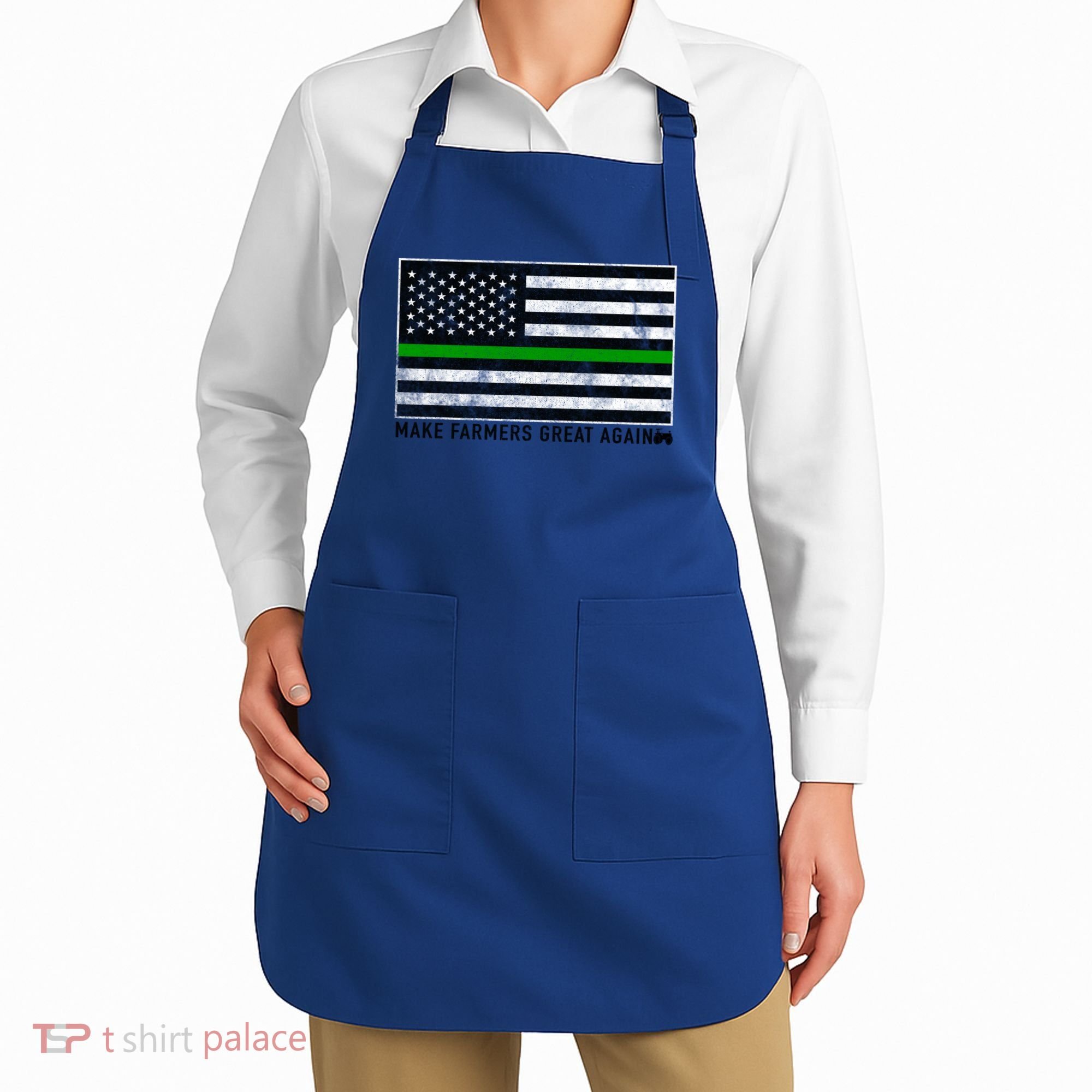 Make Farmers Great Again Tractor Us Flag Green Line Gift Apron