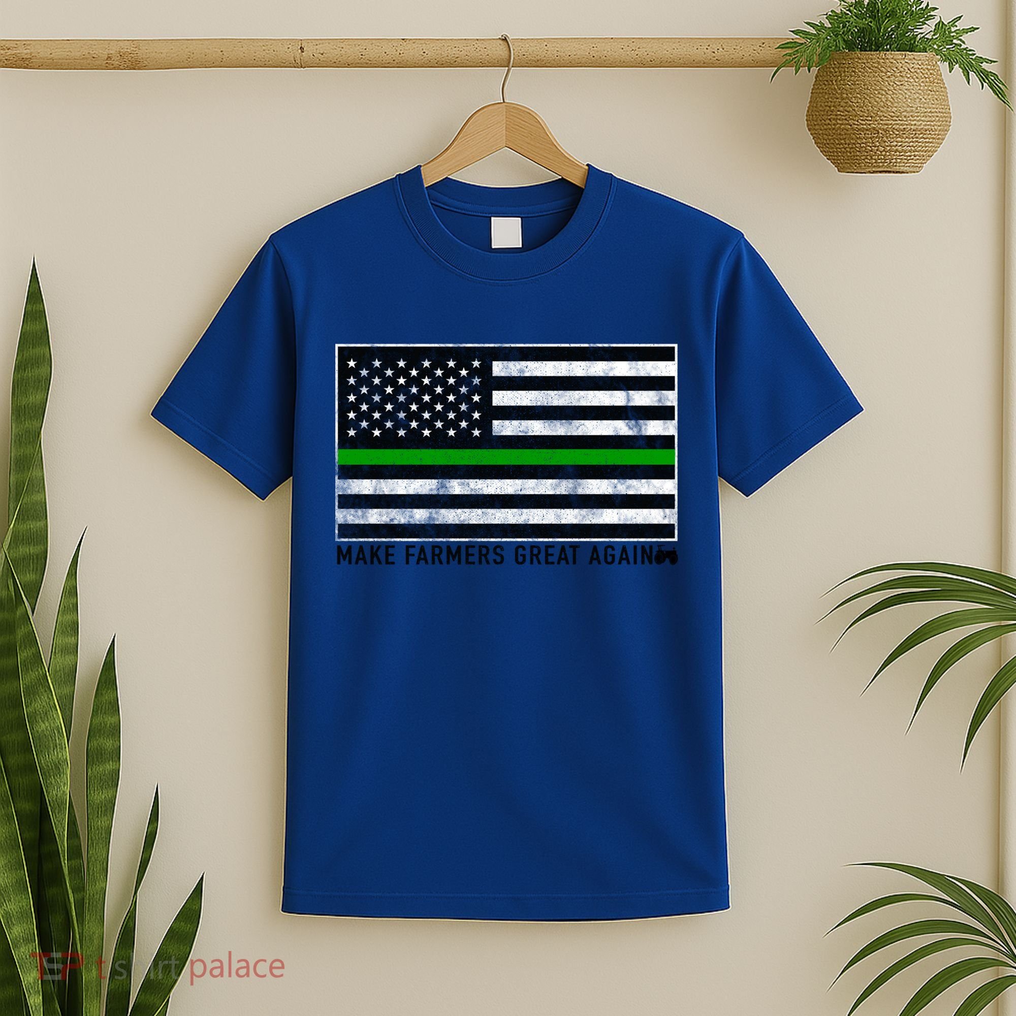 Make Farmers Great Again Tractor Us Flag Green Line Gift T-Shirt
