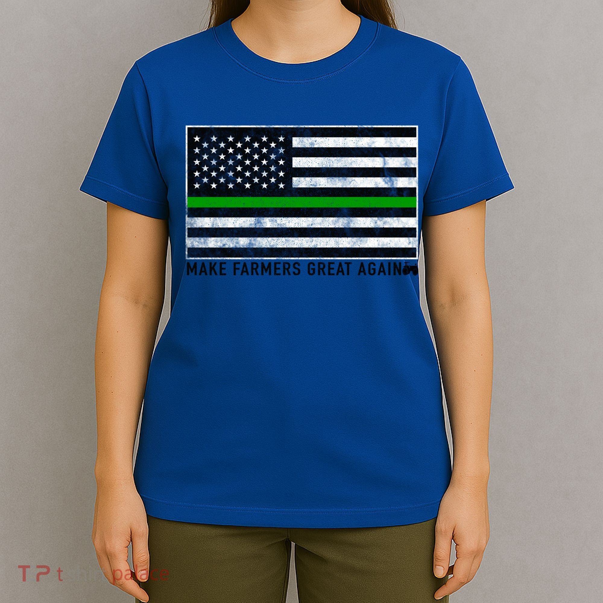 Make Farmers Great Again Tractor Us Flag Green Line Gift T-Shirt
