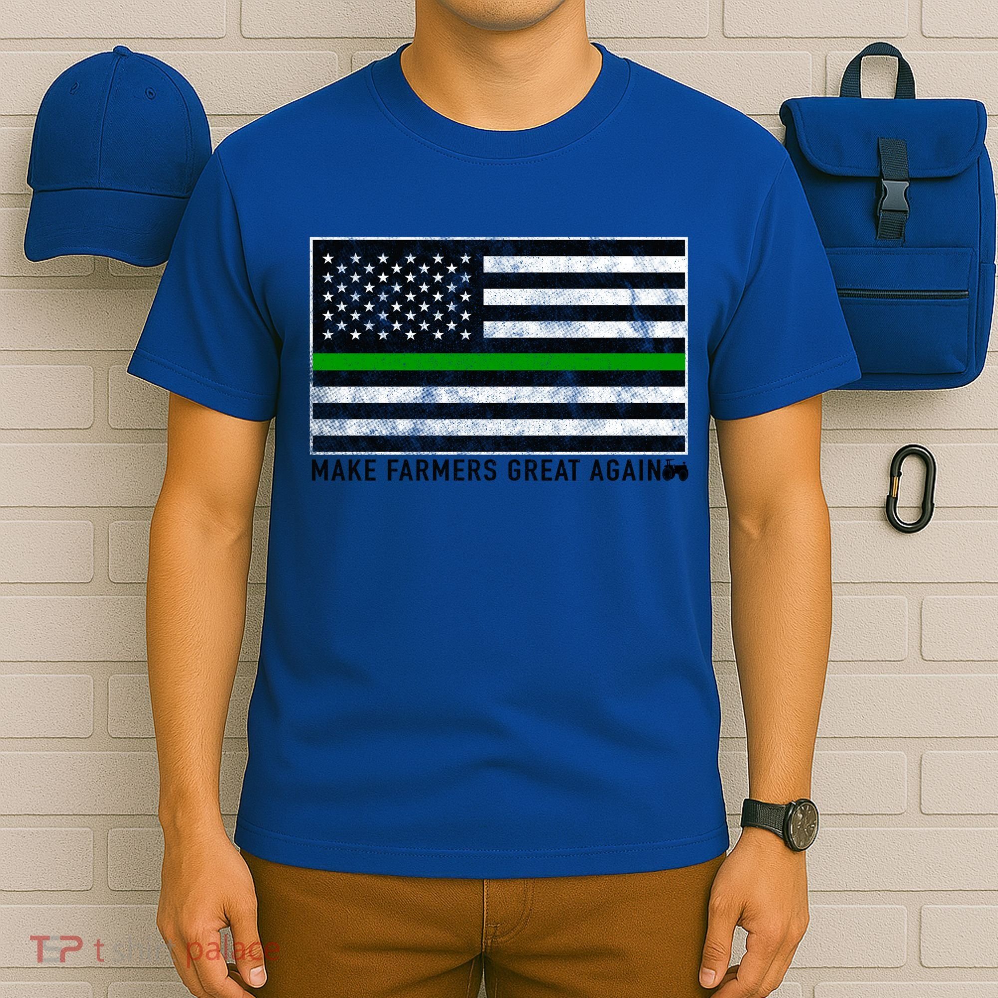 Make Farmers Great Again Tractor Us Flag Green Line Gift T-Shirt