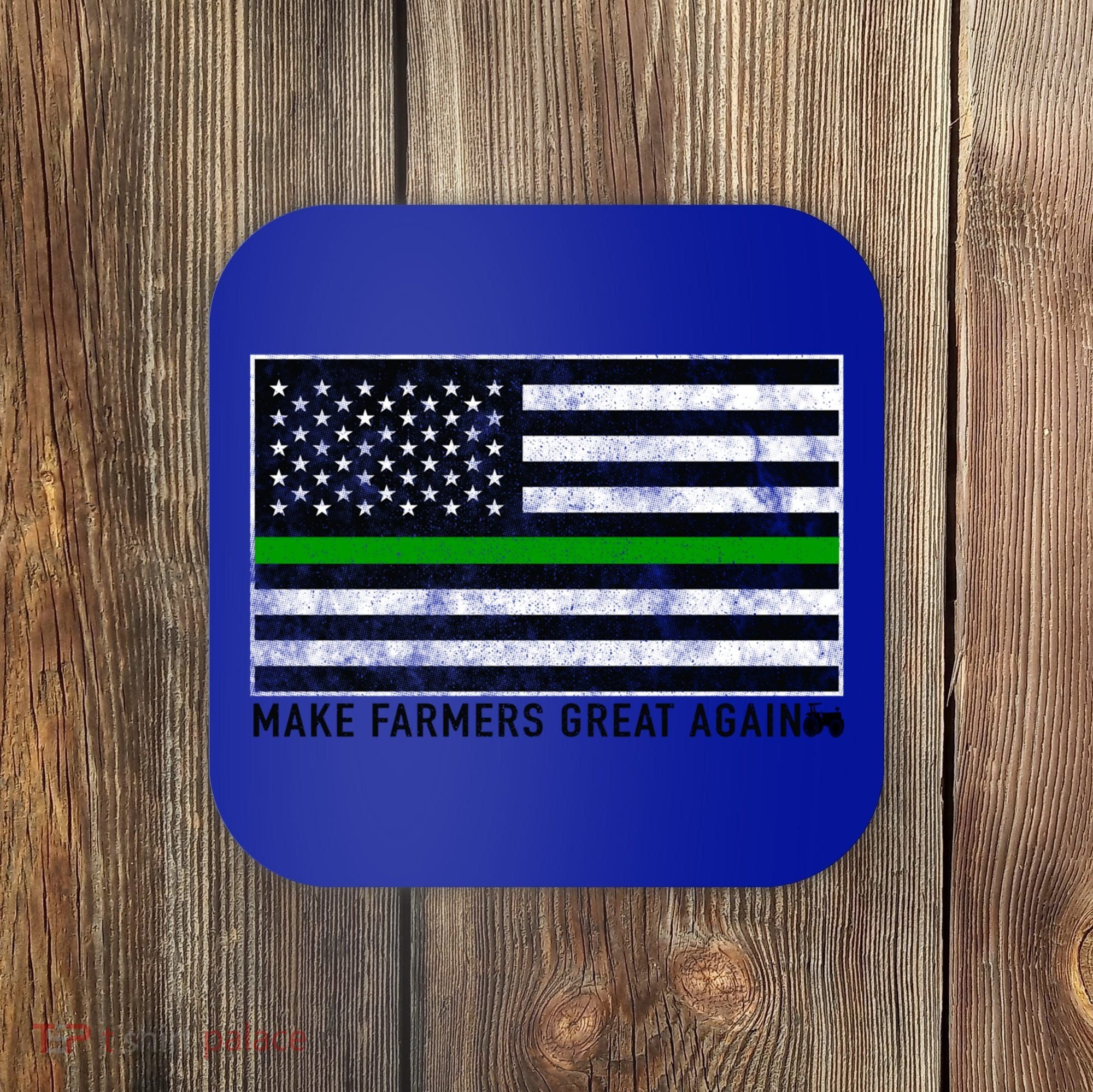 Make Farmers Great Again Tractor Us Flag Green Line Gift Coaster