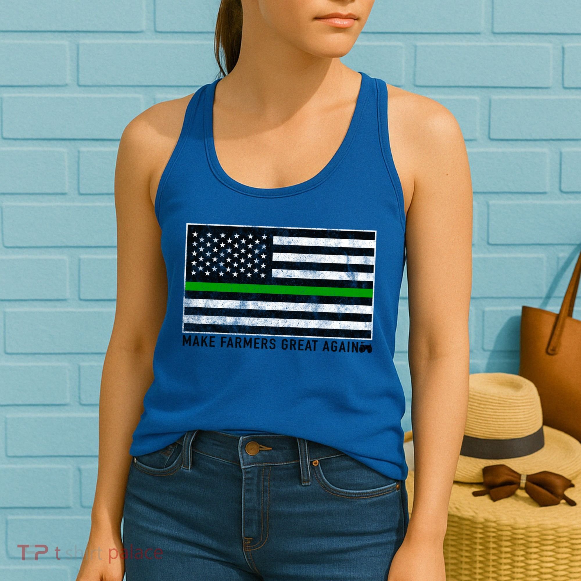 Make Farmers Great Again Tractor Us Flag Green Line Gift Women's Tank Top
