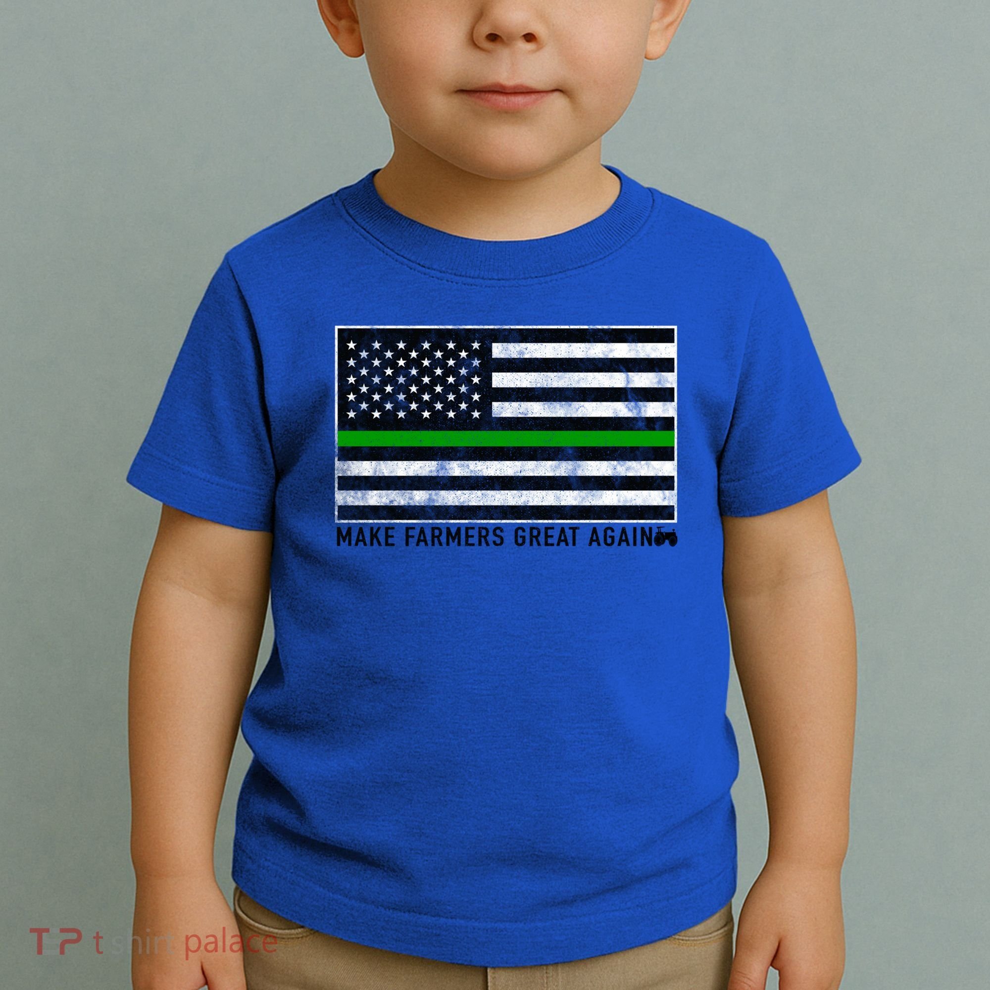 Make Farmers Great Again Tractor Us Flag Green Line Gift Toddler T-Shirt
