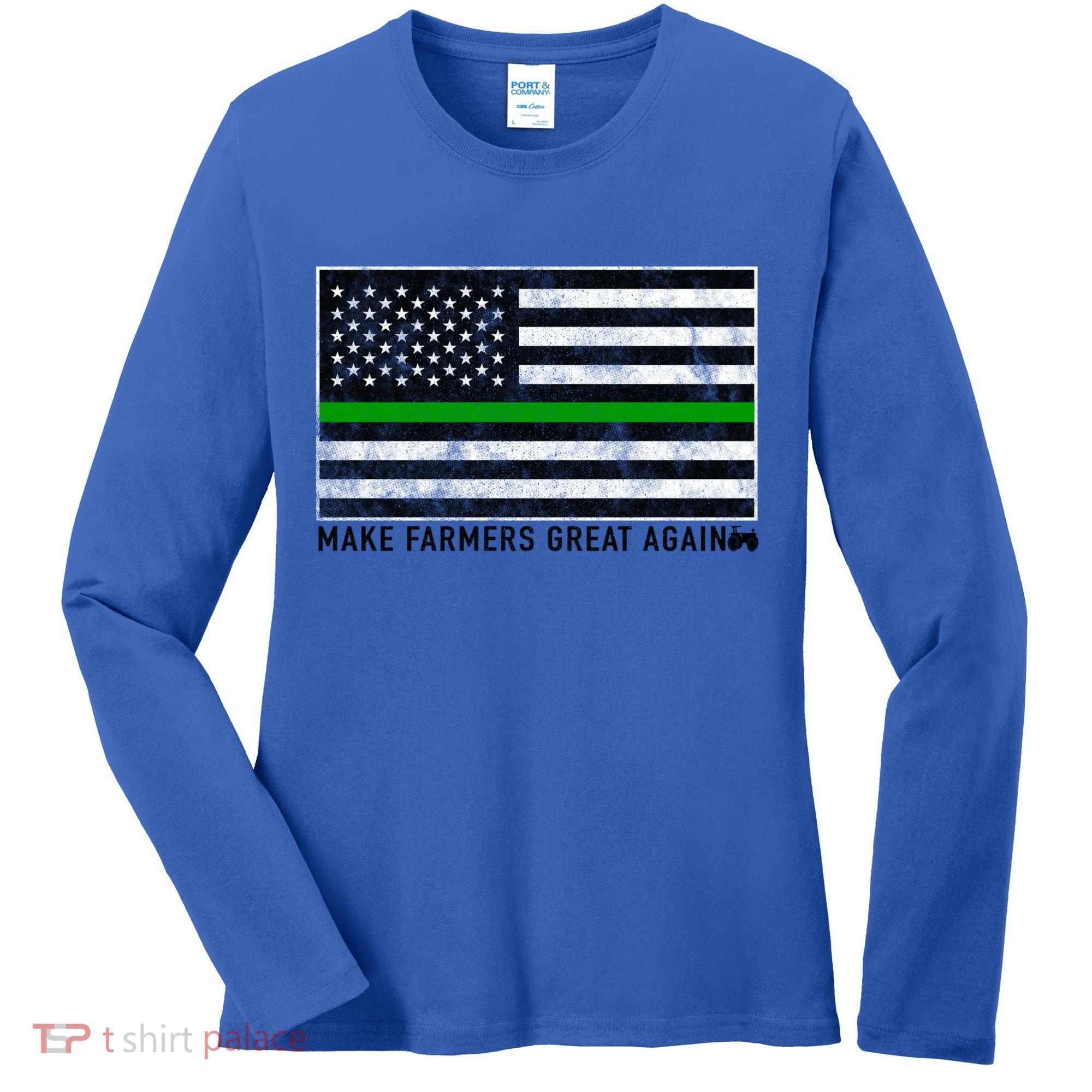 Make Farmers Great Again Tractor Us Flag Green Line Gift Women's Long Sleeve Shirt