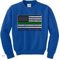 Make Farmers Great Again Tractor Us Flag Green Line Gift Kids Sweatshirt thumb 0