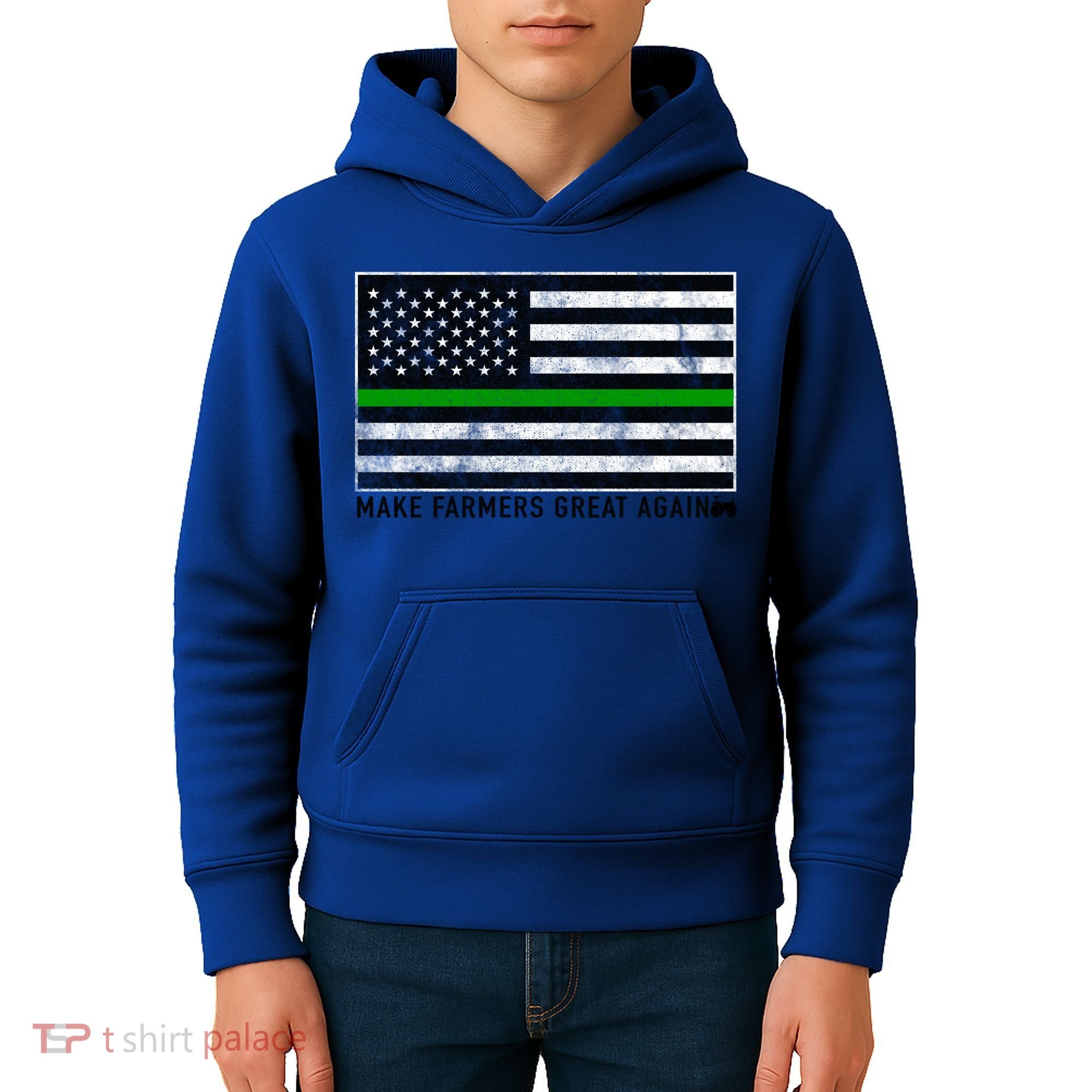 Make Farmers Great Again Tractor Us Flag Green Line Gift Kids Hoodie
