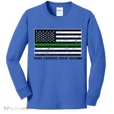 Make Farmers Great Again Tractor Us Flag Green Line Gift Kids Long Sleeve Shirt