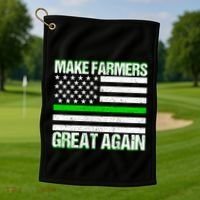 Make Farmers Great Again Usa Flag Thin Green Line Gift Golf Towel thumb 1