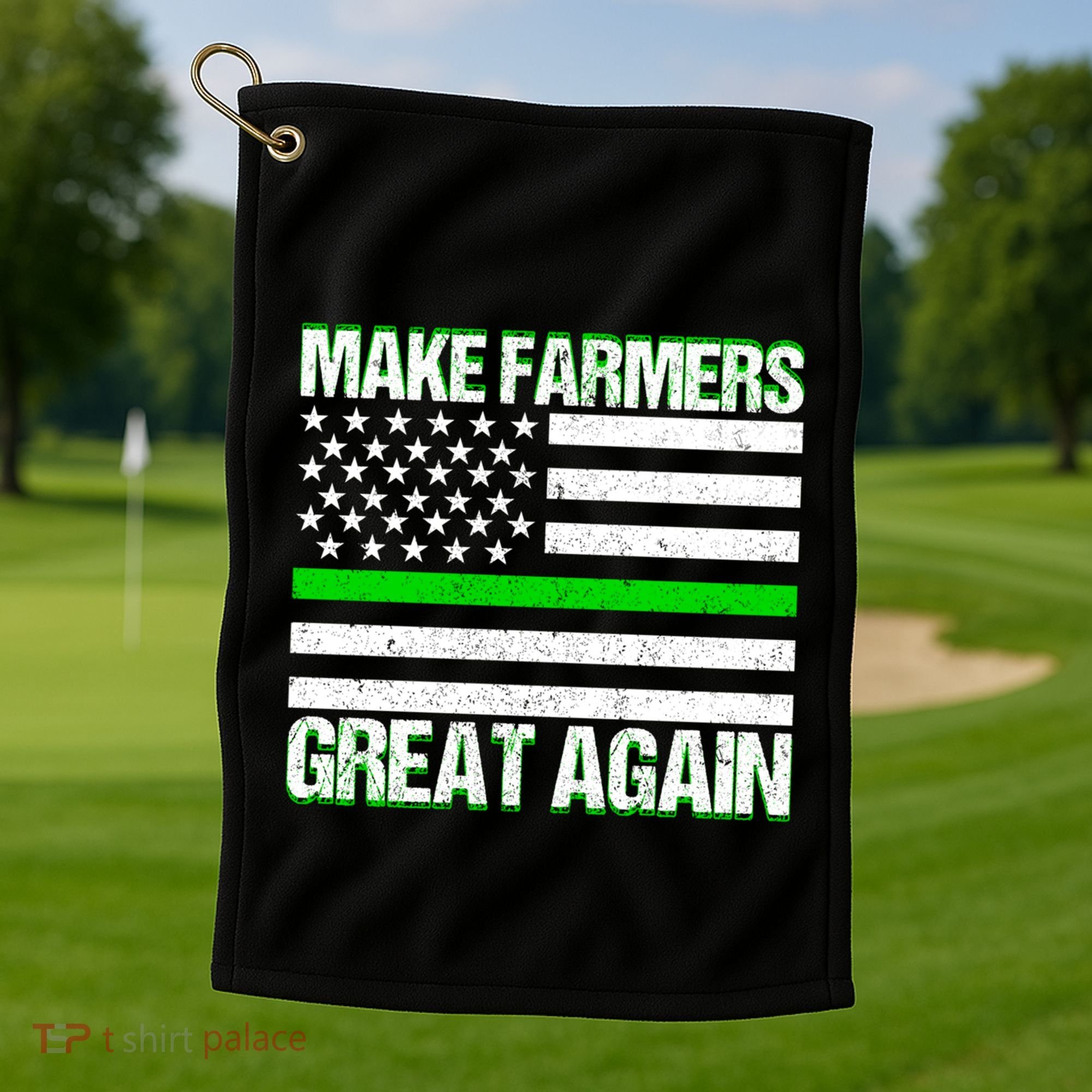 Make Farmers Great Again Usa Flag Thin Green Line Gift Golf Towel