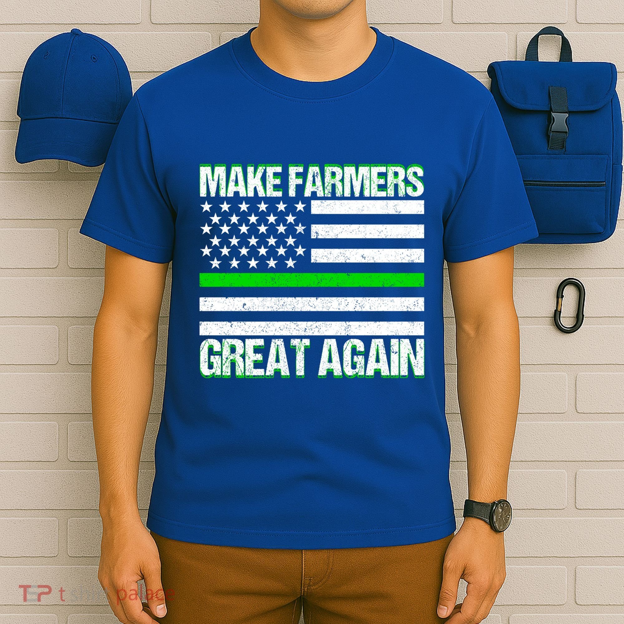 Make Farmers Great Again Usa Flag Thin Green Line Gift T-Shirt