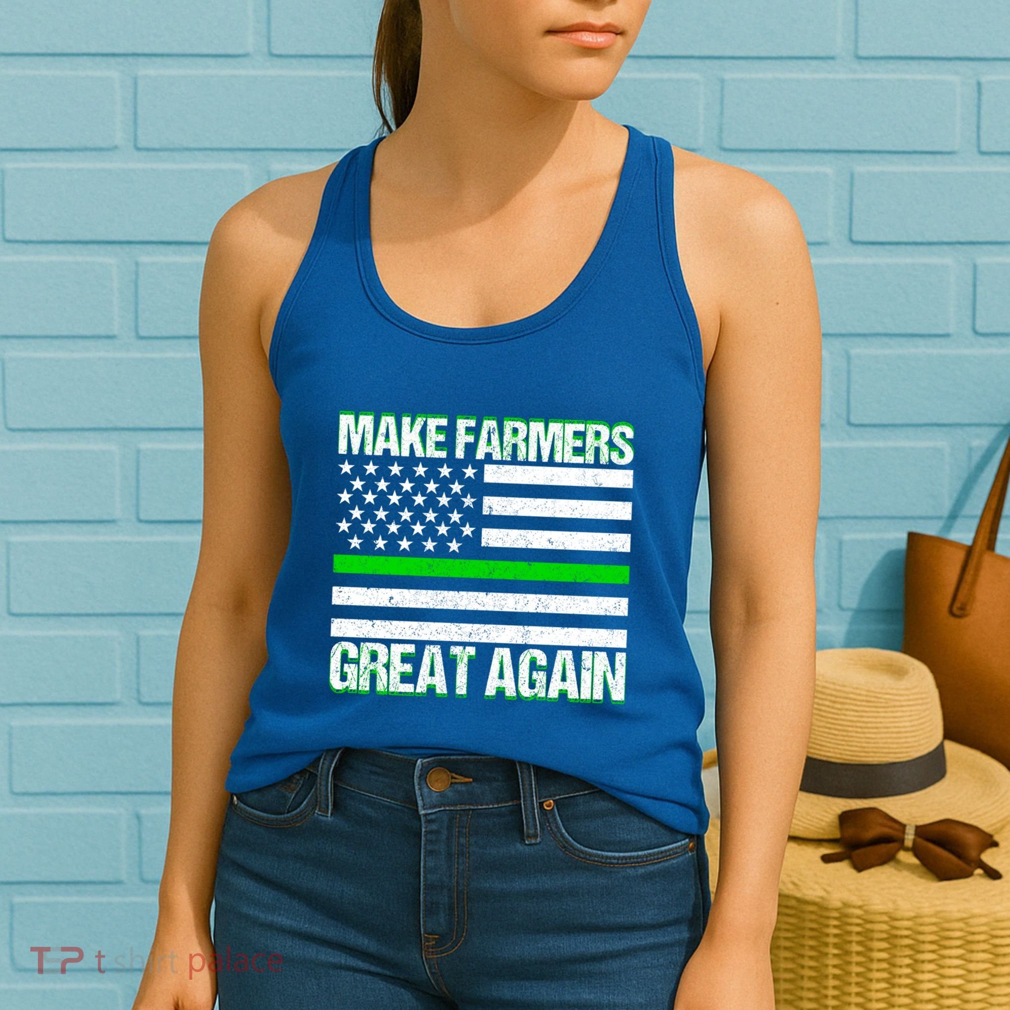 Make Farmers Great Again Usa Flag Thin Green Line Gift Women's Tank Top