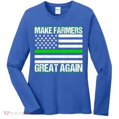 Make Farmers Great Again Usa Flag Thin Green Line Gift Women's Long Sleeve Shirt