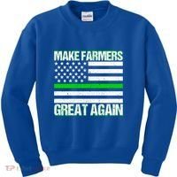 Make Farmers Great Again Usa Flag Thin Green Line Gift Kids Sweatshirt thumb 0