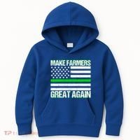 Make Farmers Great Again Usa Flag Thin Green Line Gift Kids Hoodie thumb 0