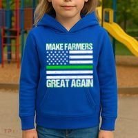 Make Farmers Great Again Usa Flag Thin Green Line Gift Kids Hoodie thumb 3
