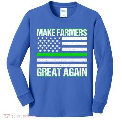 Make Farmers Great Again Usa Flag Thin Green Line Gift Kids Long Sleeve Shirt