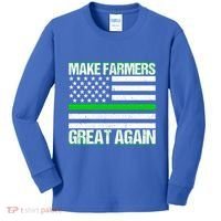 Make Farmers Great Again Usa Flag Thin Green Line Gift Kids Long Sleeve Shirt thumb 0