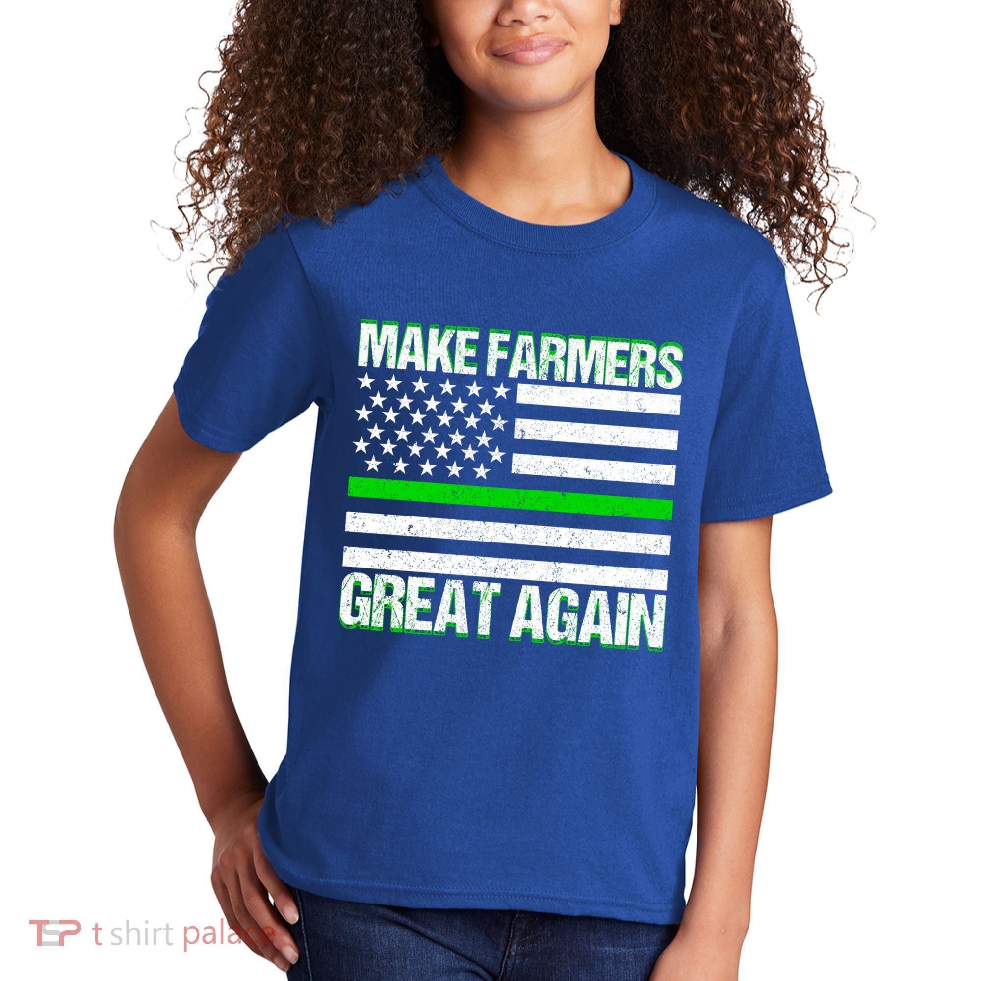 Make Farmers Great Again Usa Flag Thin Green Line Gift Kids T-Shirt