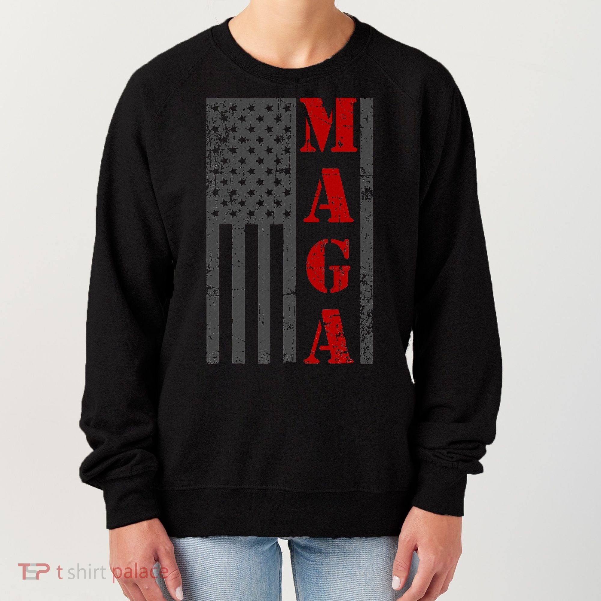 Maga Flag Gray And Red Distressed American Flag Women's Sweatshirt