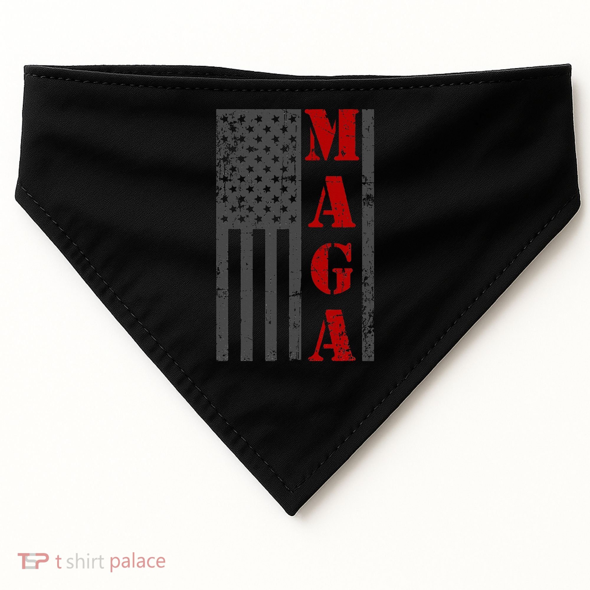 Maga Flag Gray And Red Distressed American Flag USA-Made Doggie Bandana
