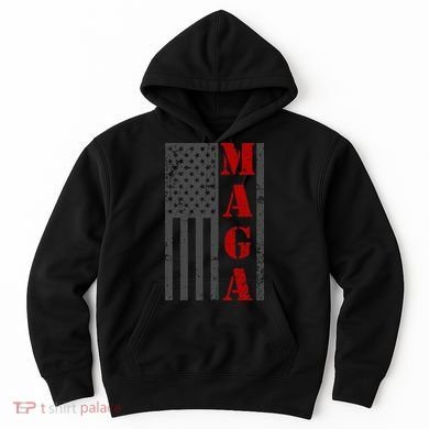 Maga Flag Gray And Red Distressed American Flag Hoodie