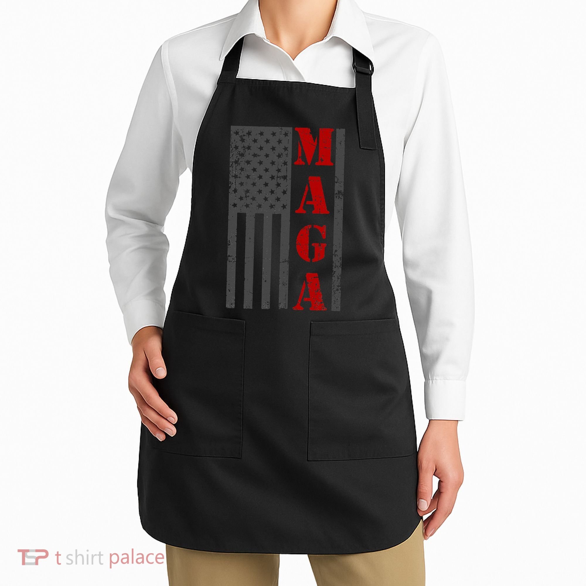 Maga Flag Gray And Red Distressed American Flag Apron