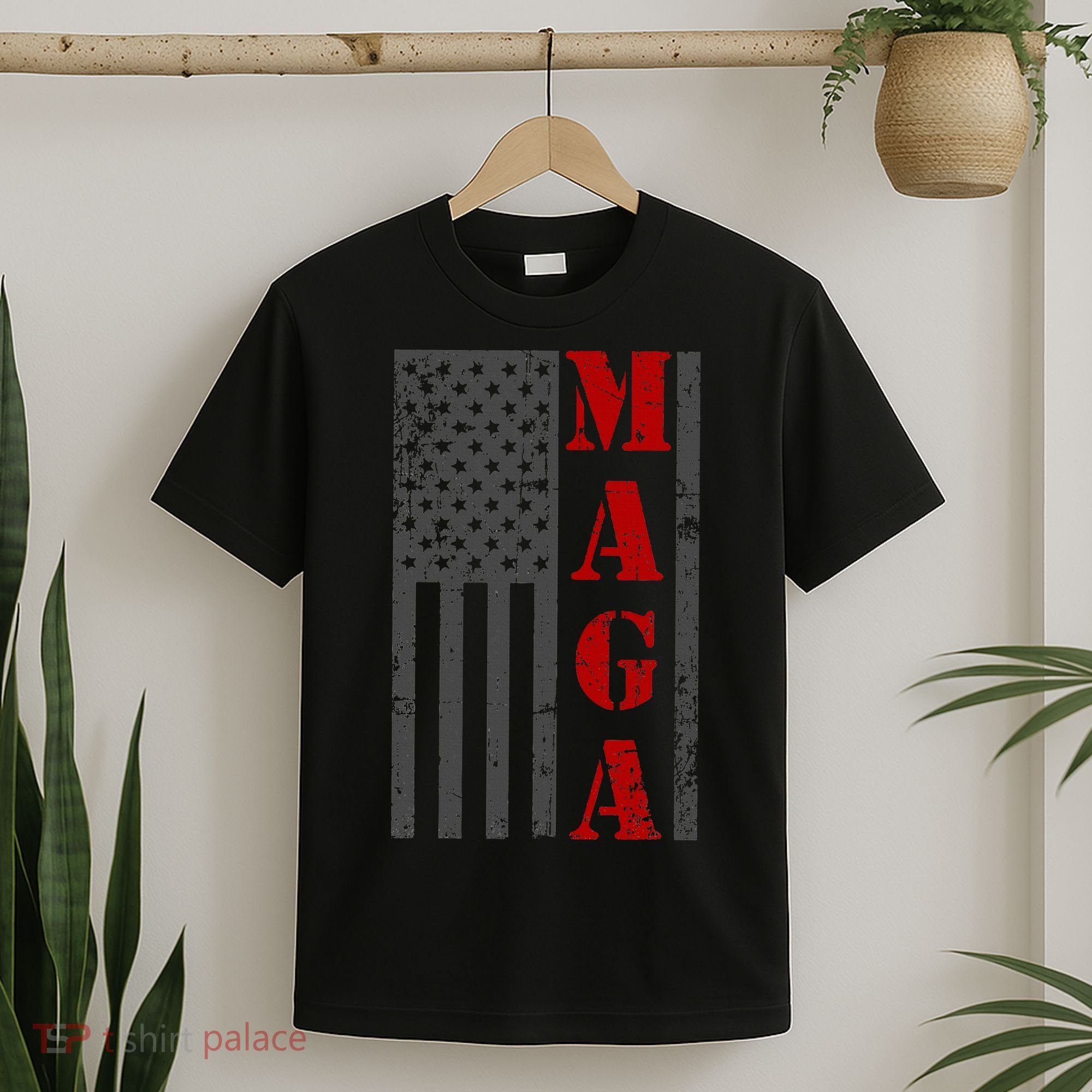 Maga Flag Gray And Red Distressed American Flag T-Shirt