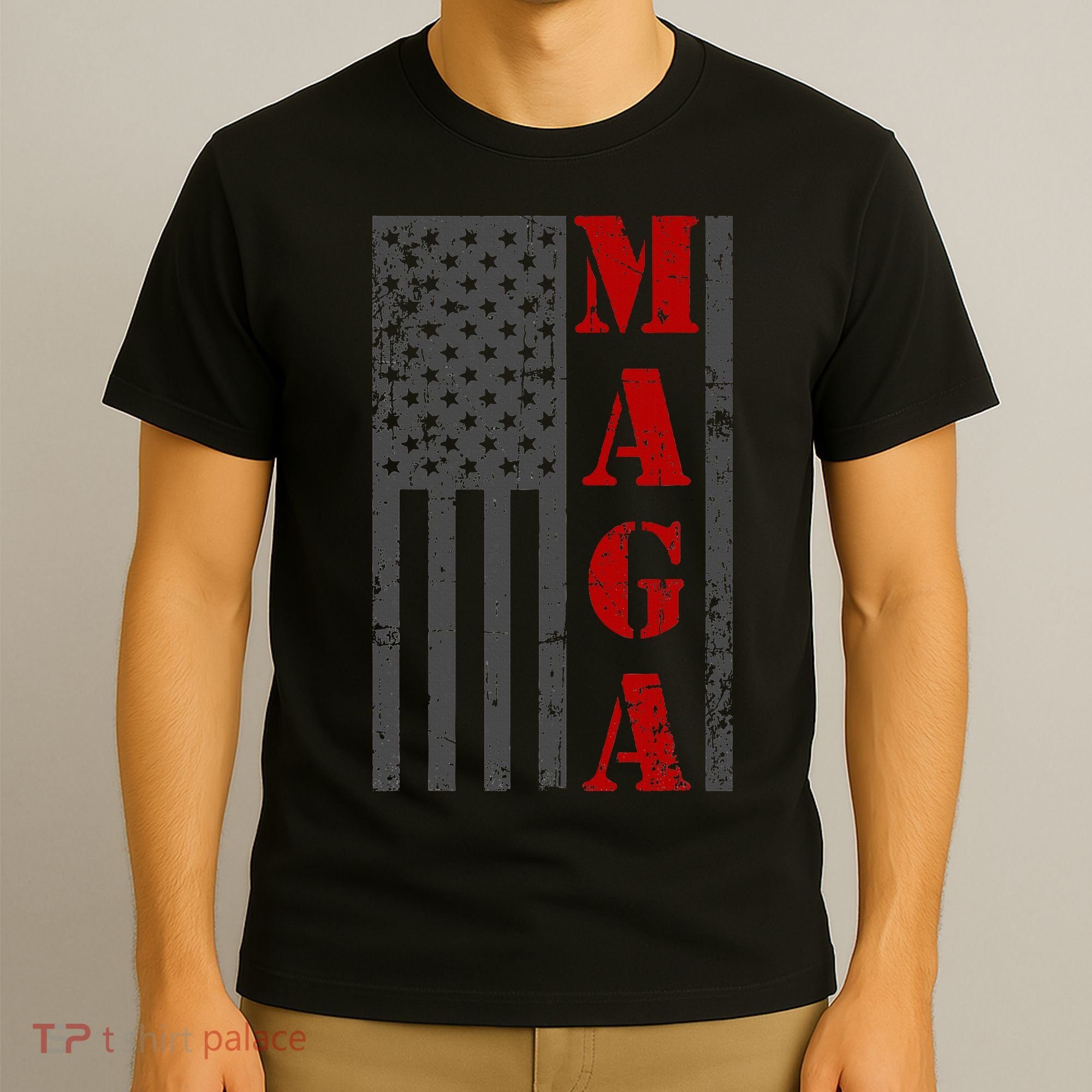 Maga Flag Gray And Red Distressed American Flag T-Shirt