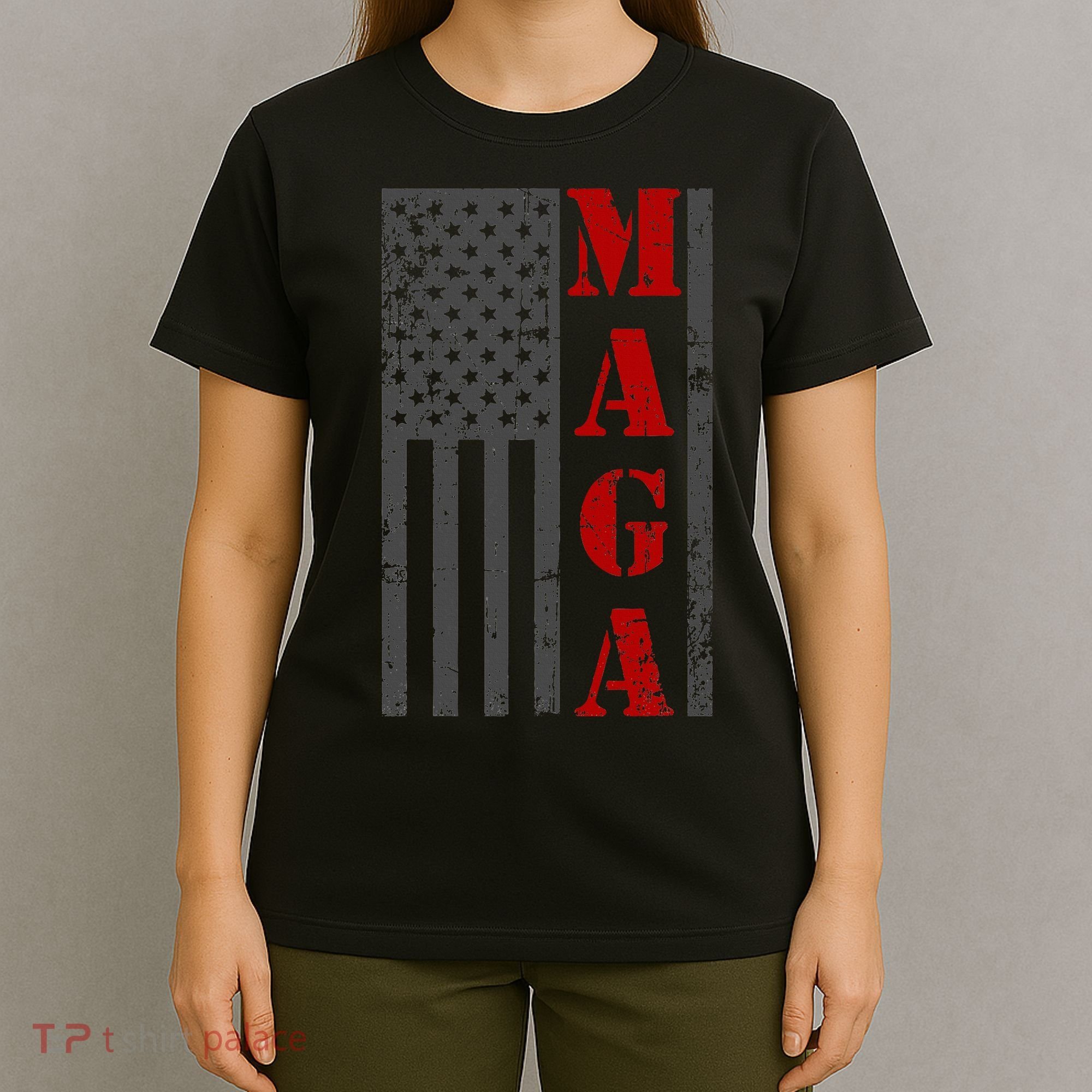Maga Flag Gray And Red Distressed American Flag T-Shirt