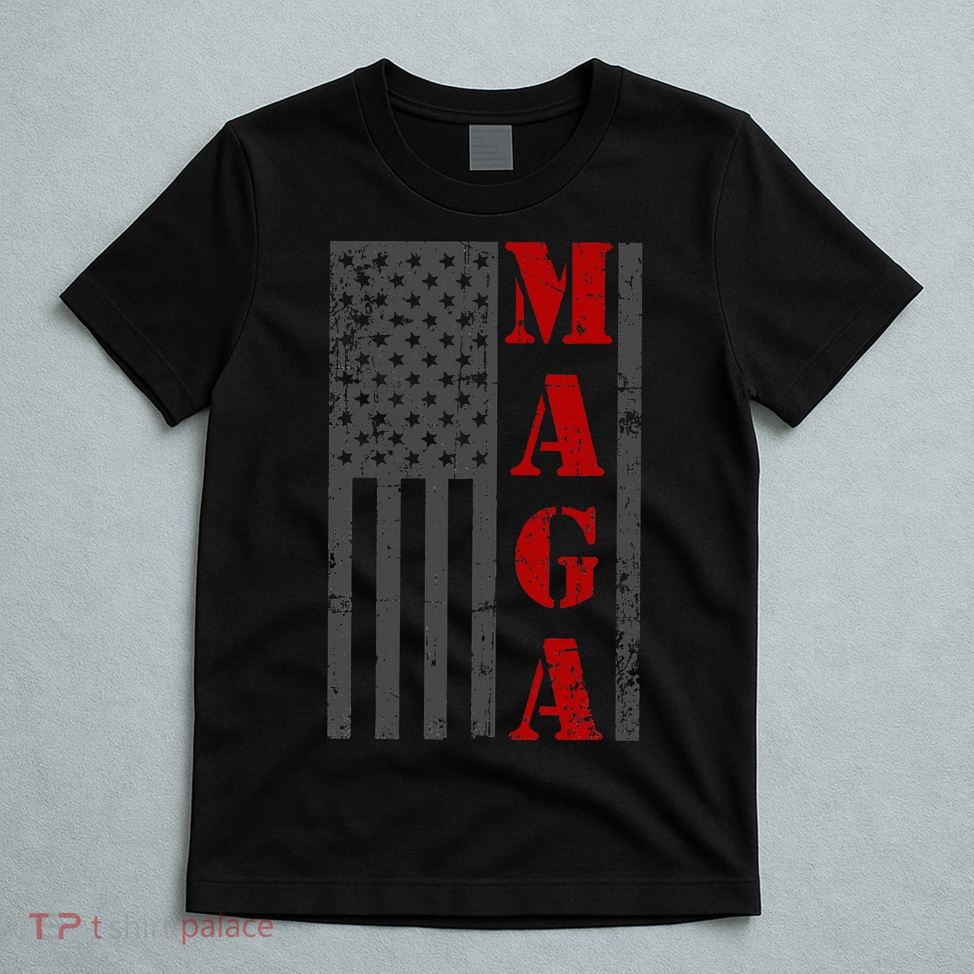Maga Flag Gray And Red Distressed American Flag T-Shirt
