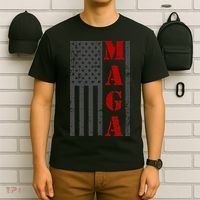 Maga Flag Gray And Red Distressed American Flag T-Shirt thumb 6