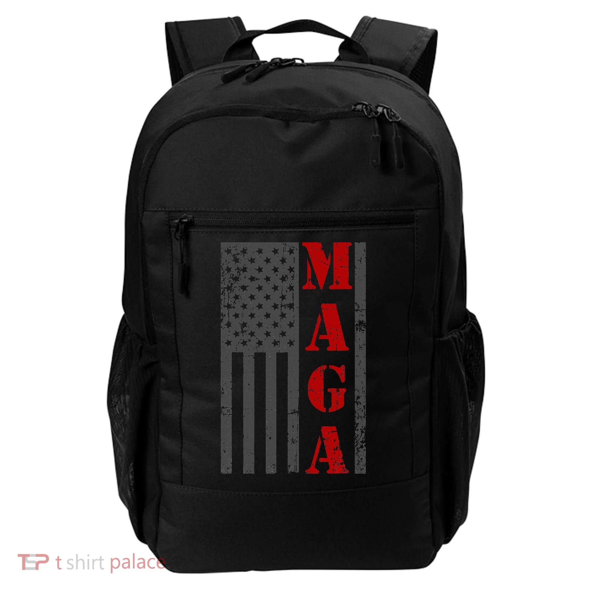 Maga Flag Gray And Red Distressed American Flag Backpack